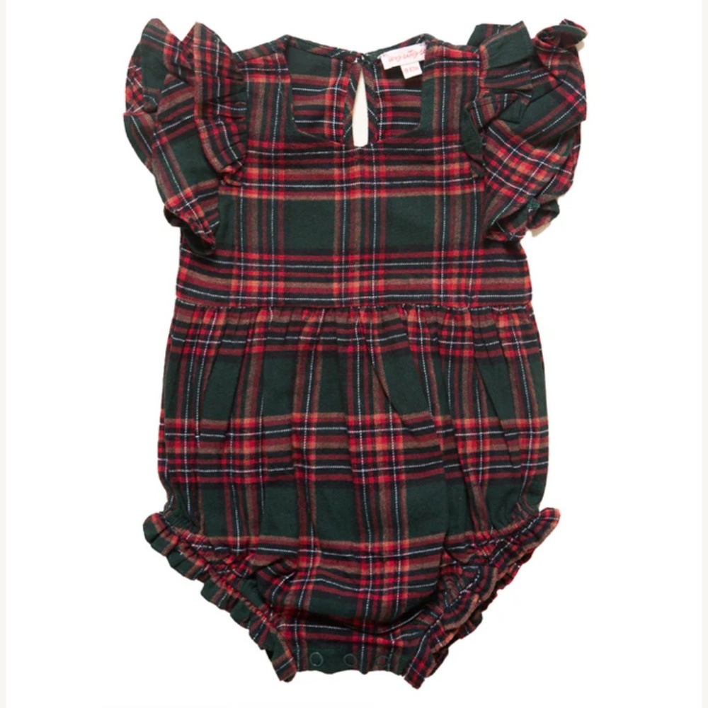 Ivy City BABY HATTIE ROMPER IN EVERGREEN PLAID